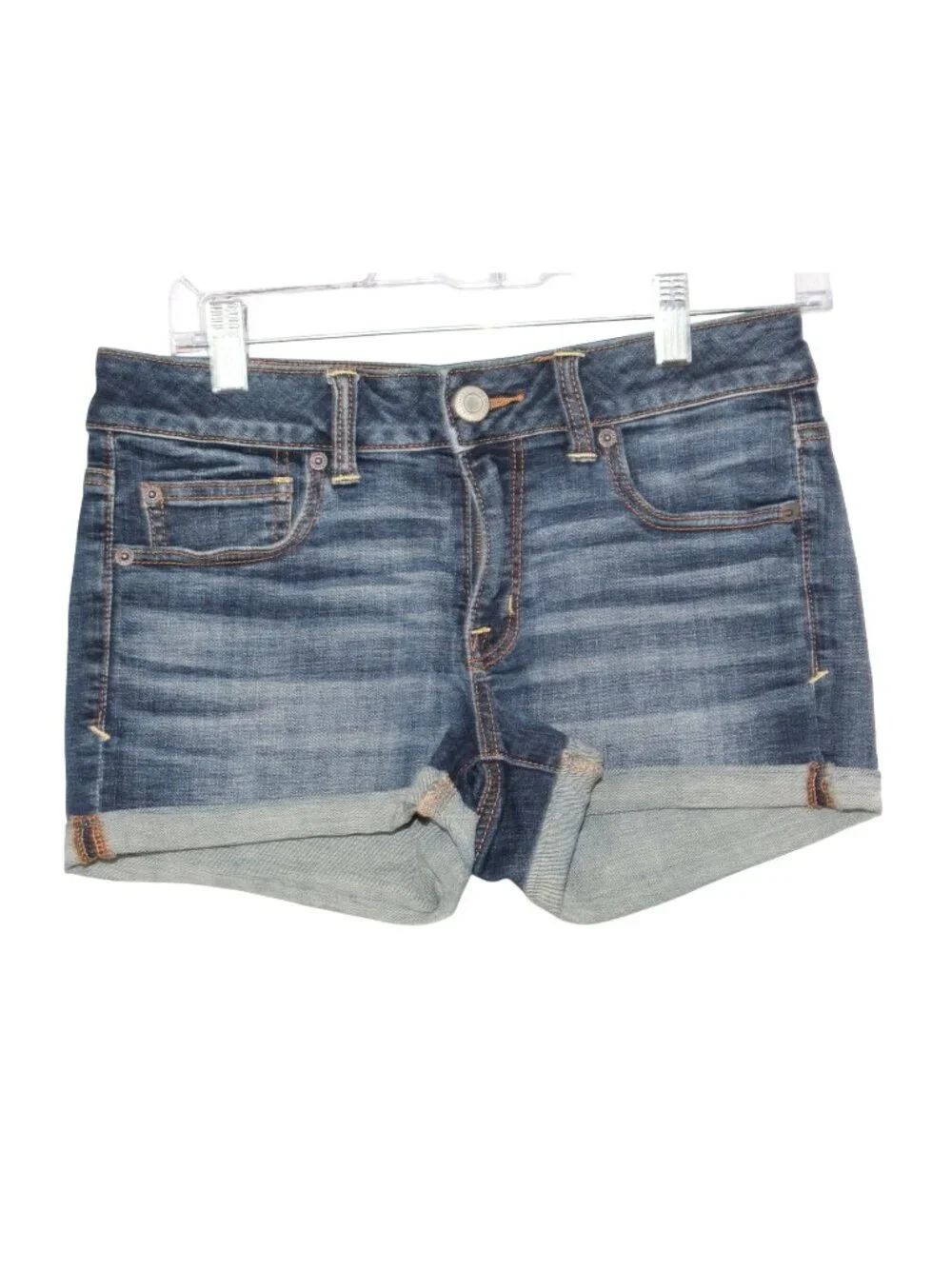American Eagle Super Stretch Denim Shorts Blue USA Flag Cuffed Size 8